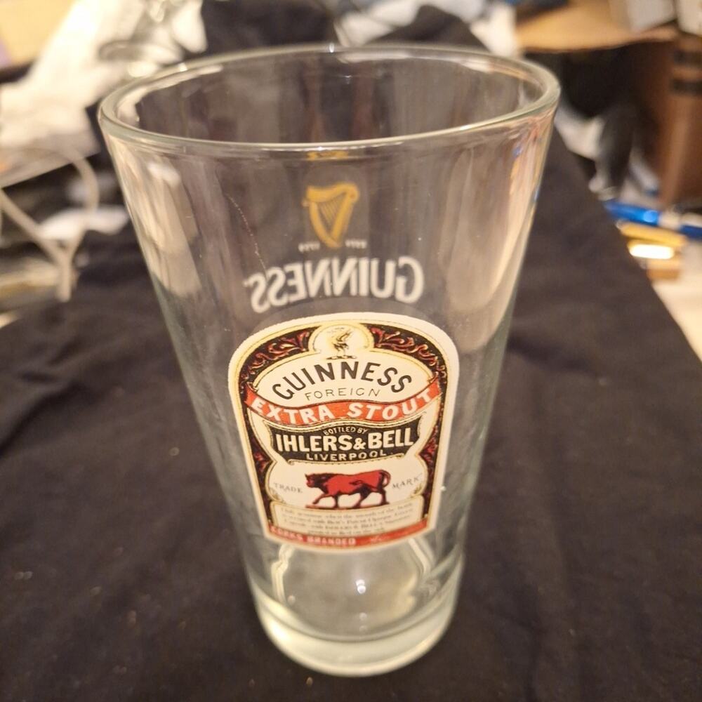Guinness Foreign Extra Stout pint Beer Glass, Ihlers & Bell, Liverpool